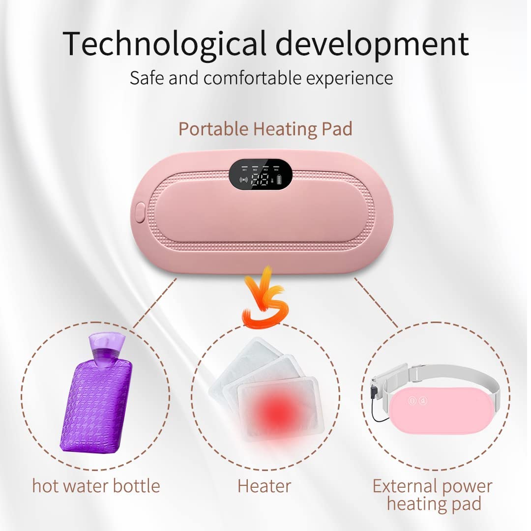 Portable heating pad with related items on a light gray background